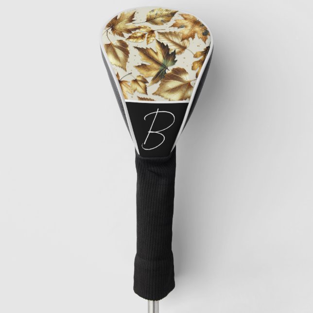 Gold Bronze Leaves Almond Beige Glam Fall Golf Head Cover (Front)