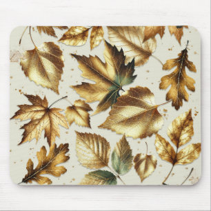 Gold Bronze Leaves Almond Beige Glam Fall Mouse Mat