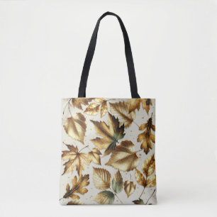 Gold Bronze Leaves Almond Beige Glam Fall Tote Bag