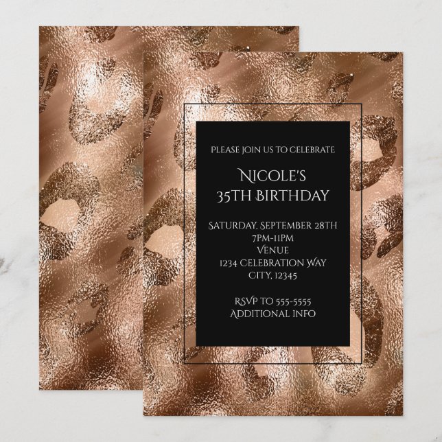 Gold Bronze Leopard Party Wildly Chic Invitation (Front/Back)