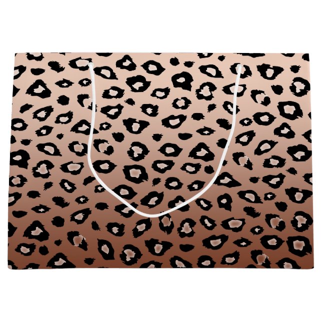 Gold Bronze Leopard Print Ombre Large Gift Bag (Front)