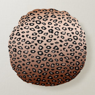 Gold Bronze Leopard Print Round Cushion