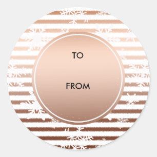 Gold Bronze Ombre Stripes Snowflakes Christmas Classic Round Sticker