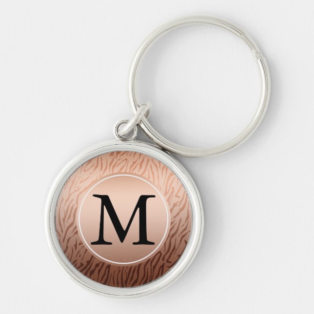Gold Bronze Ombre Tiger Print monogram Key Ring (Front)