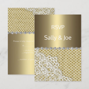 GOLD BRONZE Spot Lace Diamond Wedding response 2 Invitation