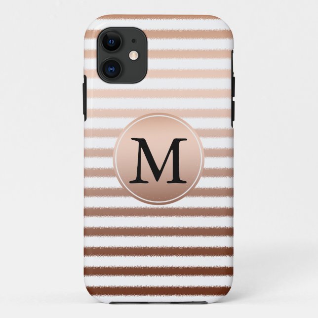 Gold Bronze Stripes Ombre Monogram Case-Mate iPhone Case (Back)