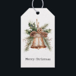 Gold Bronze White Christmas Bell Gift Tags<br><div class="desc">White Gold Bronze Christmas Bell with rose gold on reverse side</div>