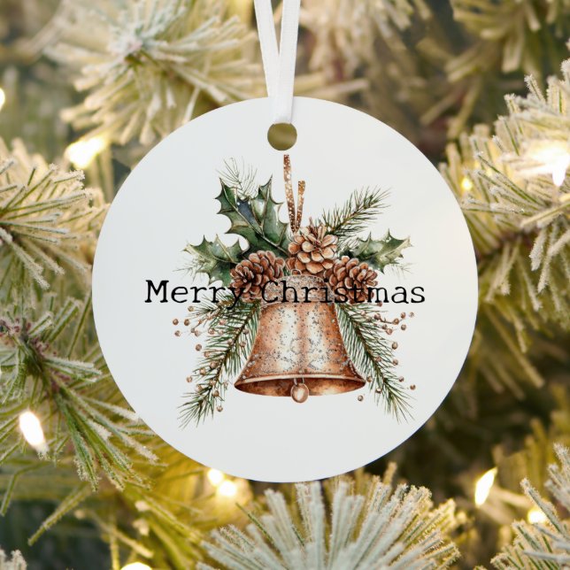 Gold Bronze White Christmas Bells Metal Tree Decoration (Insitu)