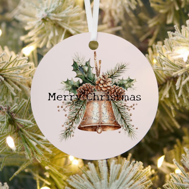 Gold Bronze White Christmas Bells Metal Tree Decoration (Insitu)