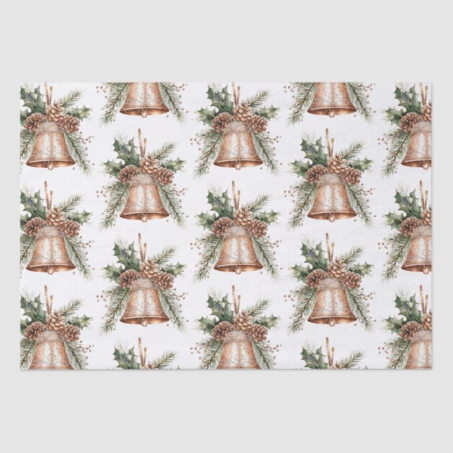 Gold Bronze White Christmas Bells Tissue Paper (Front)
