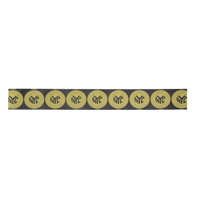 Gold Brooklyn Subway Token Pattern Satin Ribbon (Front)