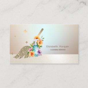 Gold Broom House Cleaning Services Spray Bottle Business Card