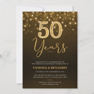Gold Brown 50 years 50th Wedding Anniversary Invitation
