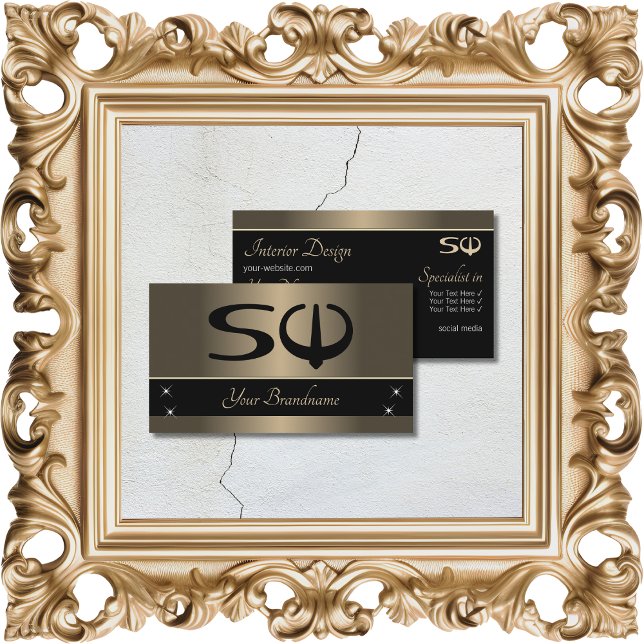 Gold Brown and Black with Initials Professional Business Card (Creator Uploaded)
