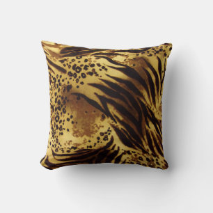 Gold & Brown Animal Tiger Stripe Pattern Cushion