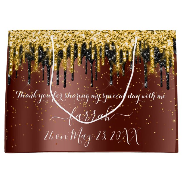  Gold Brown Black Drips Favour  Large Gift Bag (Front)