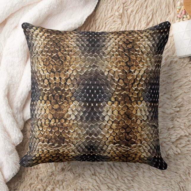 Gold Brown Black Ivory Snake Skin Cushion (Blanket)
