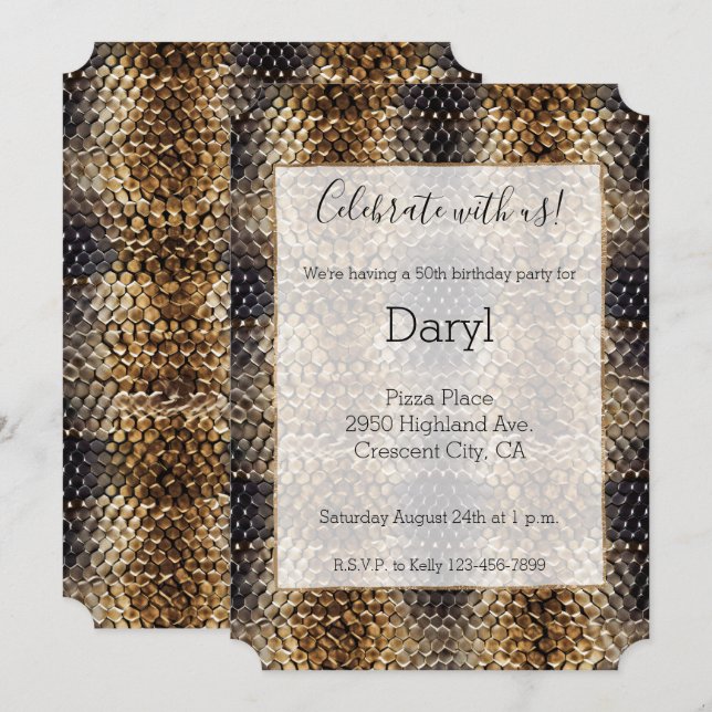 Gold Brown Black Ivory Snake Skin Invitation (Front/Back)
