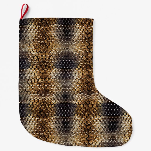 Gold Brown Black Ivory Snake Skin Large Christmas Stocking (Front)