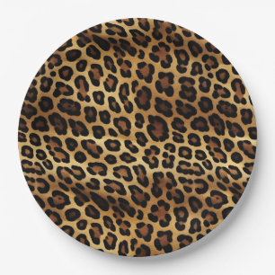 Gold Brown Black Leopard Print Paper Plate
