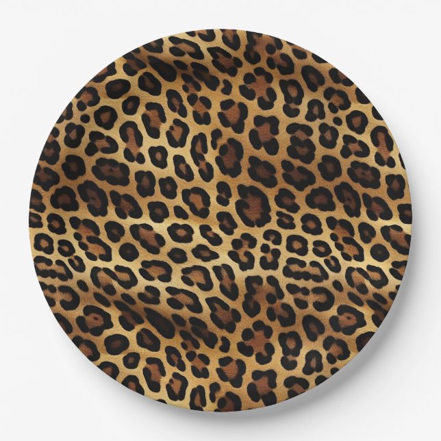 Gold Brown Black Leopard Print Paper Plate (Front)
