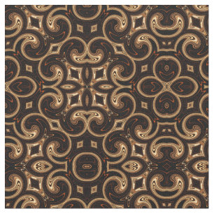 Gold Brown Black Medallion Pattern Fabric