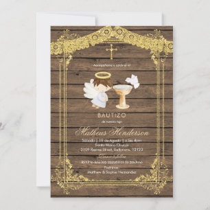 Gold Brown Boy Mexican Baptism Invitation