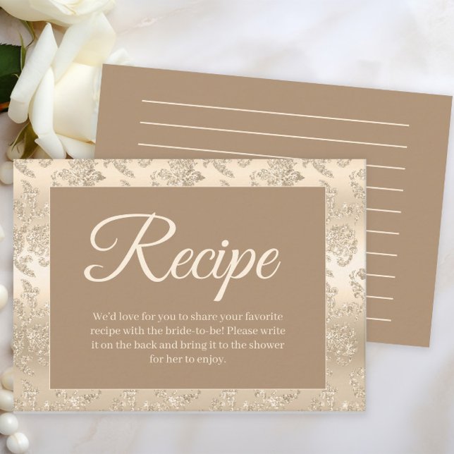 Gold Brown Bridal Shower Recipe Enclosure Card (Elegant gold and brown bridal shower recipe enclosure card. )