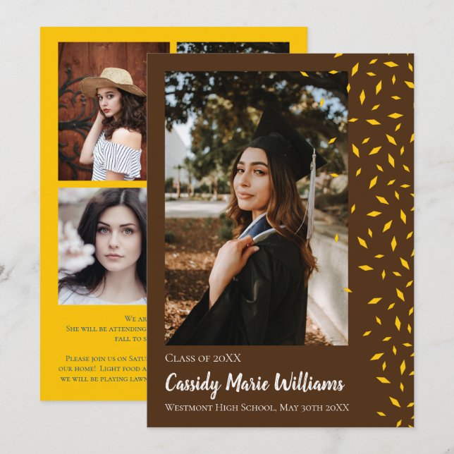 Gold Brown Confetti Graduation Announcement (Front/Back)