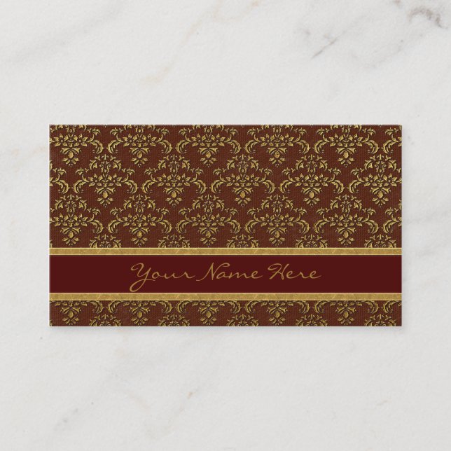 Gold & Brown  Damask Pattern Business Card (Front)