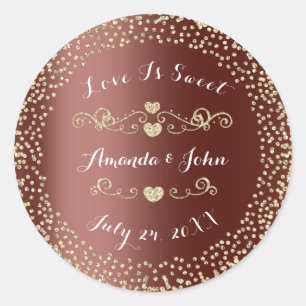 Gold Brown Glitter Save the Date Love is Sweet Classic Round Sticker