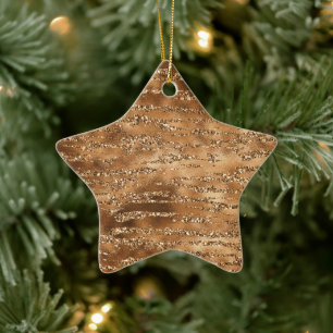 Gold Brown Glitter Stripes Ceramic Tree Decoration