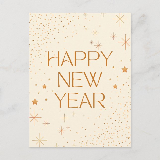  Gold Brown Happy New Year Holiday Postcard (Front)
