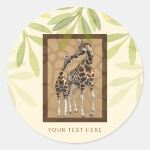 Gold Brown Kissing Giraffes Zoo Baby Shower Classic Round Sticker