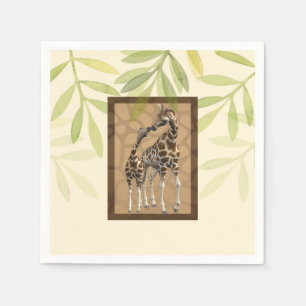 Gold Brown Kissing Giraffes Zoo Baby Shower Napkin