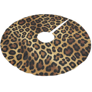 Gold Brown Leopard Animal print Brushed Polyester Tree Skirt