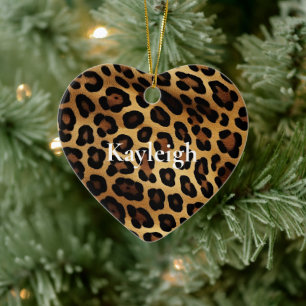 Gold Brown Leopard Animal print Ceramic Tree Decoration