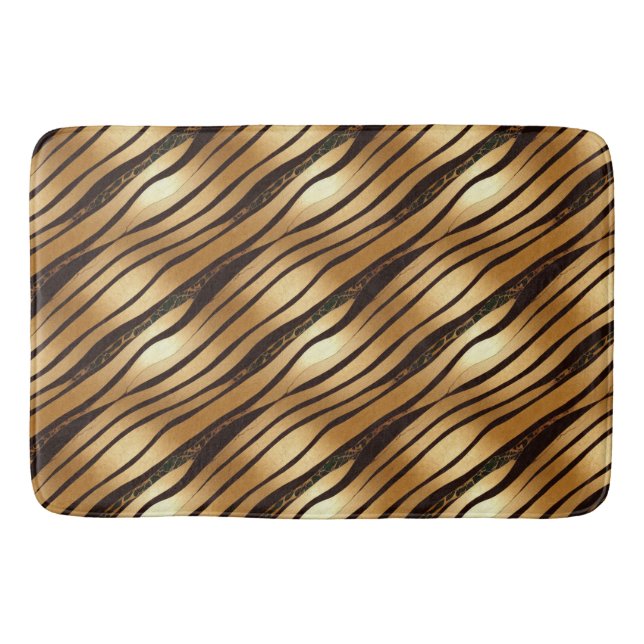 Gold Brown Leopard Print Stripes Bath Mat (Front)