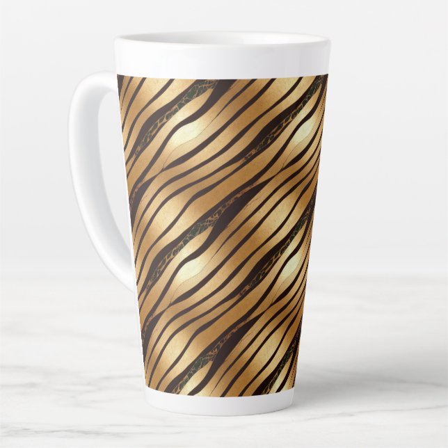 Gold Brown Leopard Print Stripes Latte Mug (Left Angle)