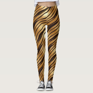 Gold Brown Leopard Print Stripes Leggings