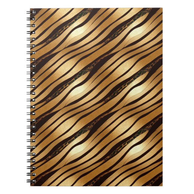Gold Brown Leopard Print Stripes Notebook (Front)