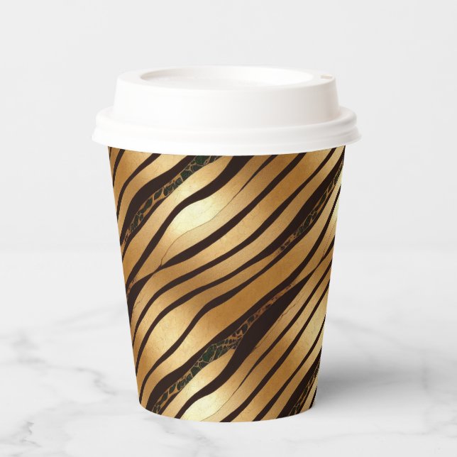 Gold Brown Leopard Print Stripes Paper Cups (Front)