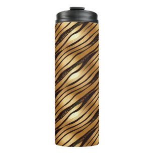 Gold Brown Leopard Print Stripes Thermal Tumbler