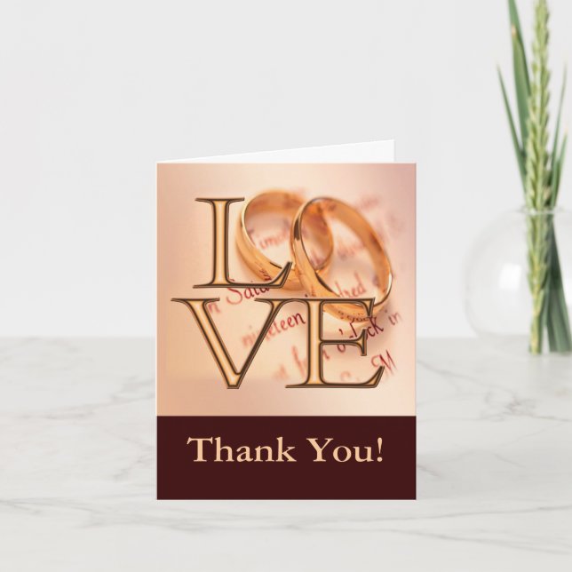 Gold/Brown LOVE, Wedding Bands Thank You Card (Front)