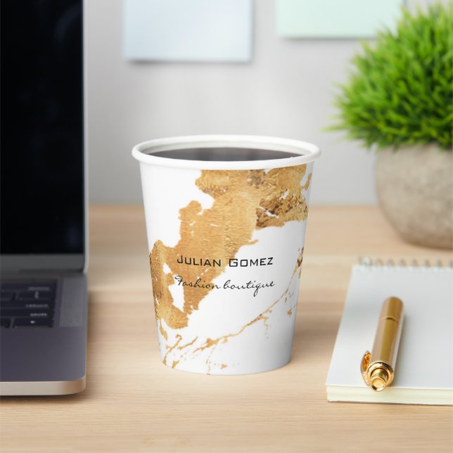 Gold brown marble white paper cups (Insitu)