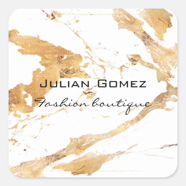 Gold brown marble white square sticker (Front)