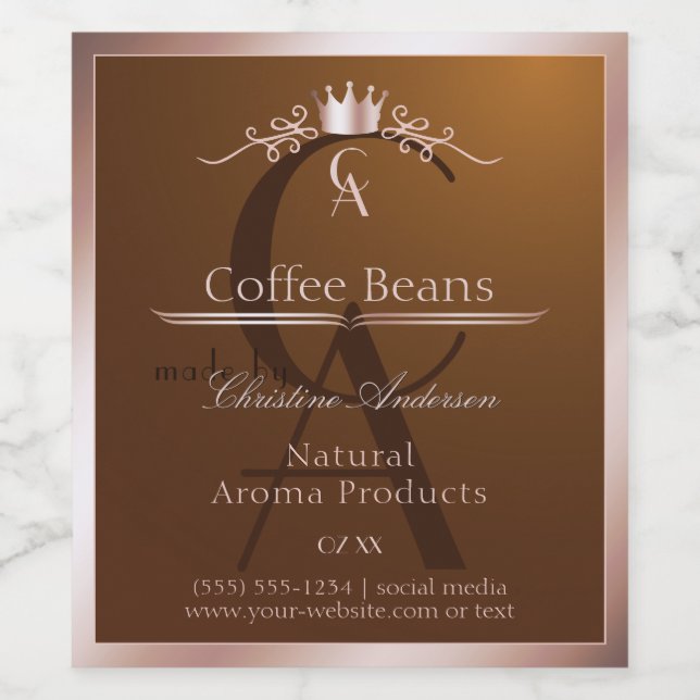 Gold Brown Product Label Rosegold Frame Monogram (Single Label)