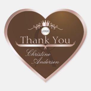 Gold Brown Rose Gold Frame Logo Monogram Thank You Heart Sticker