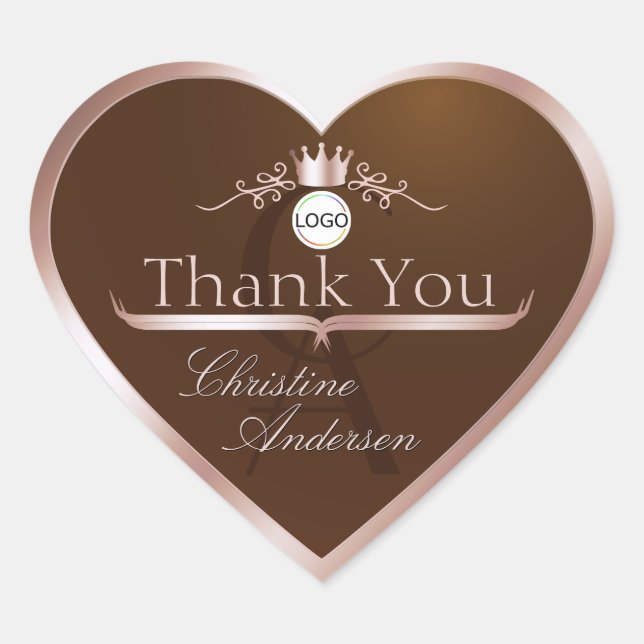 Gold Brown Rose Gold Frame Logo Monogram Thank You Heart Sticker (Front)
