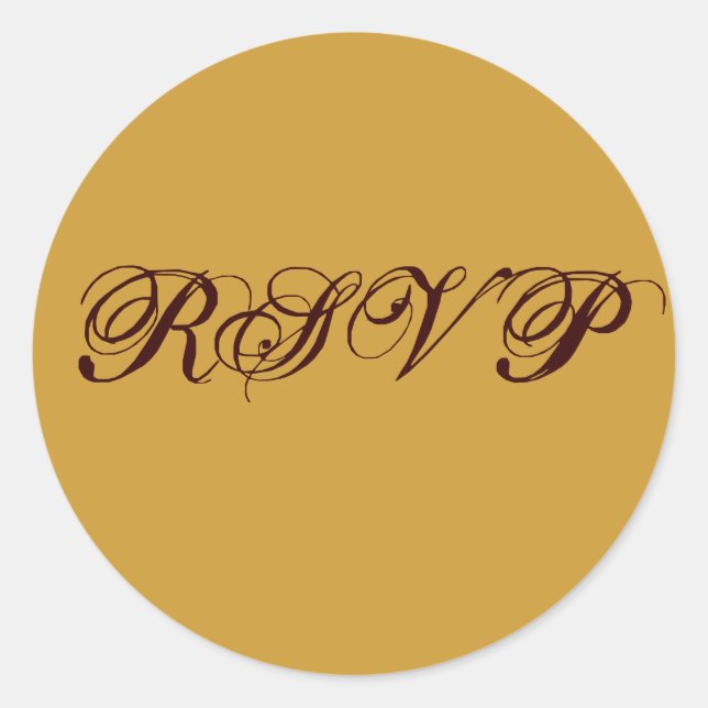 Gold Brown RSVP Wedding Sticker (Front)